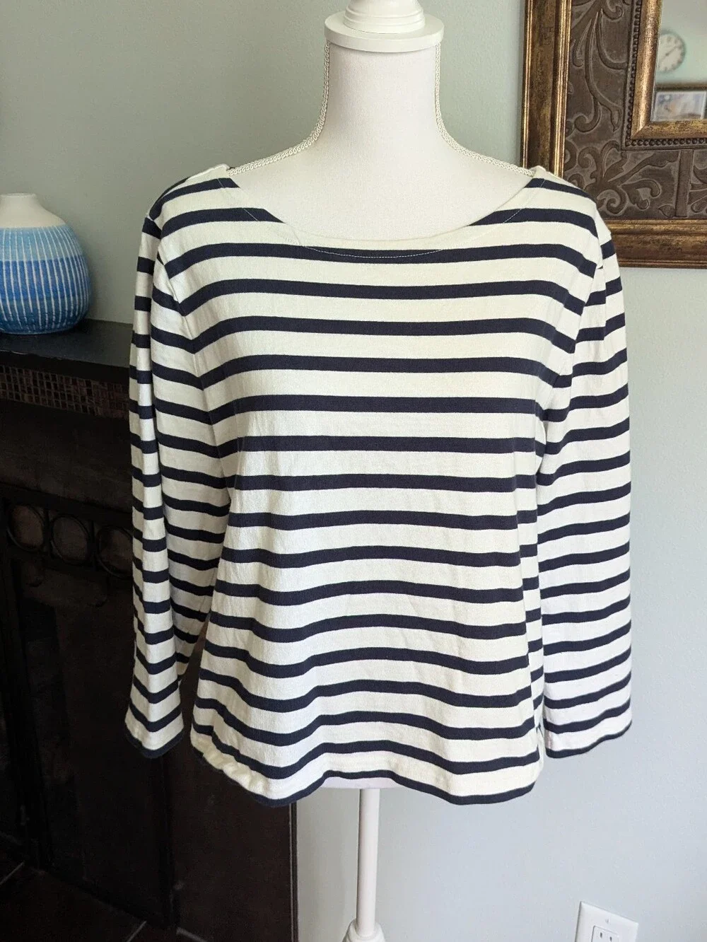 J.Crew Women's XL Classic Mariner Boatneck Cotton T-shirt Stripe Ivory/Navy